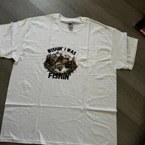 White, Wish I was fishing XL Gildan Heavy Cotton